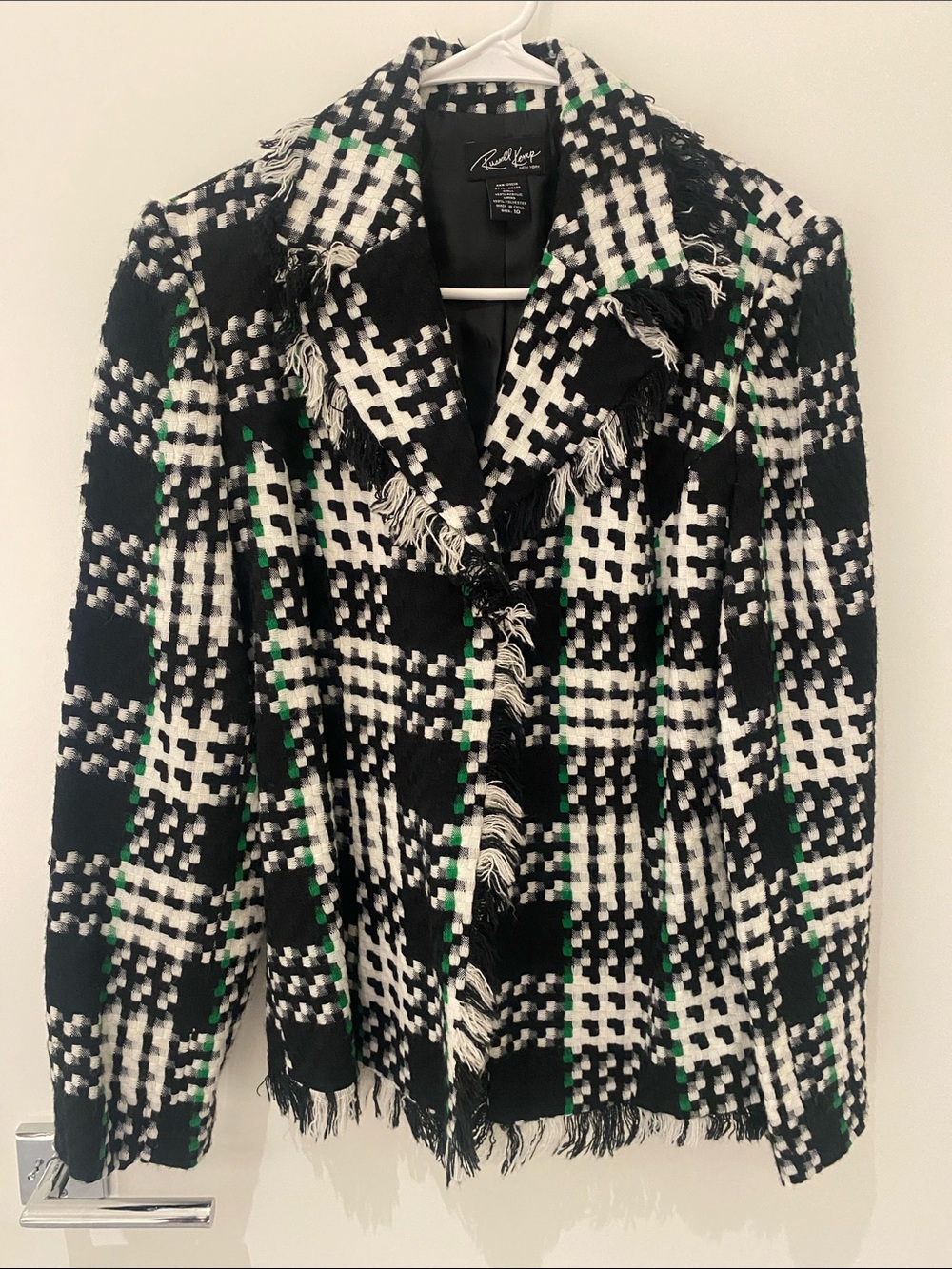 Russell Kemp New York Plaid Knit Blazer
Black/White/Green Size 10